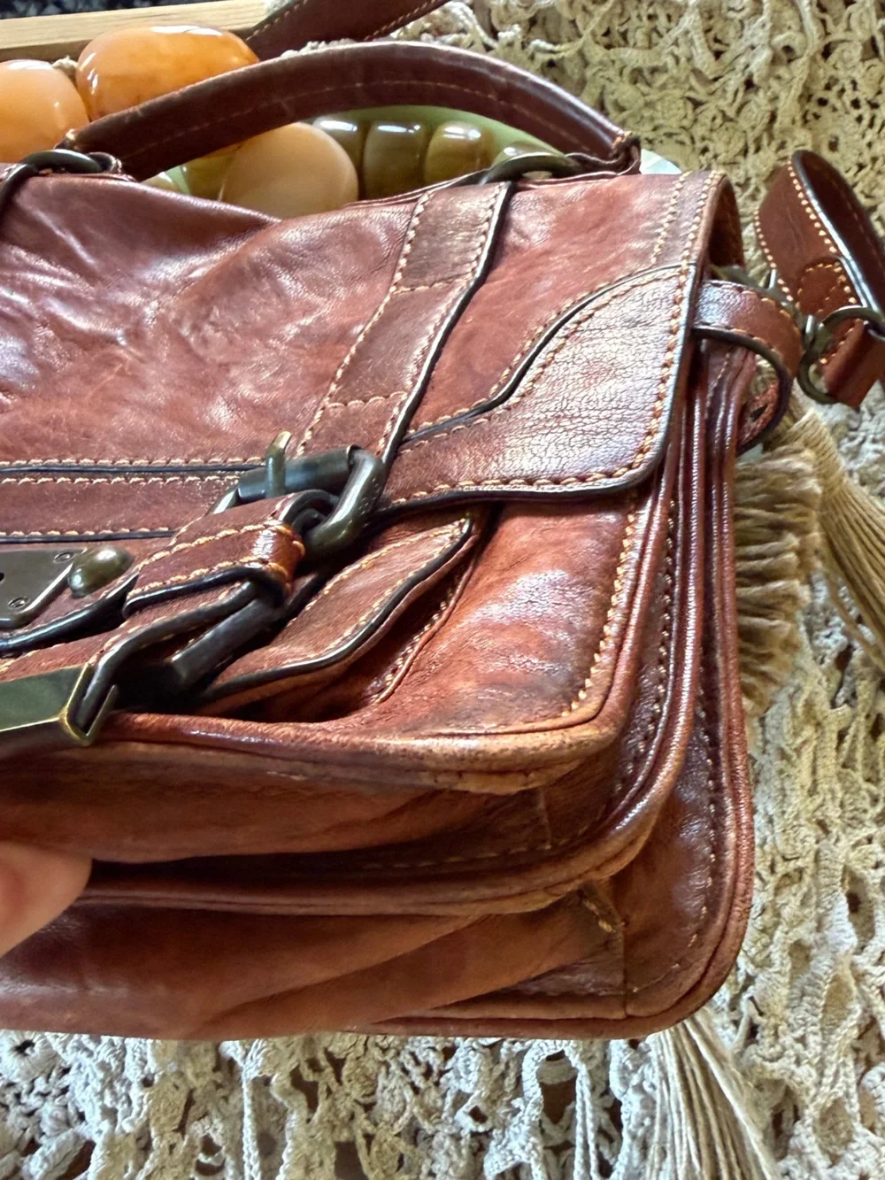 Frye Cameron Antique Cognac Pull Up Brown Leather Crossbody Satchel Bag Purse
